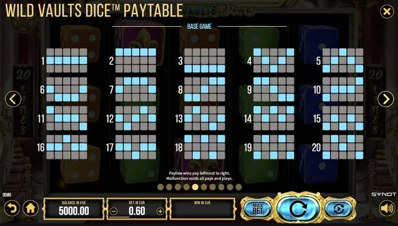 Wild Vaults Dice - Wild Dice med multiplikator på en vinnerlinje
