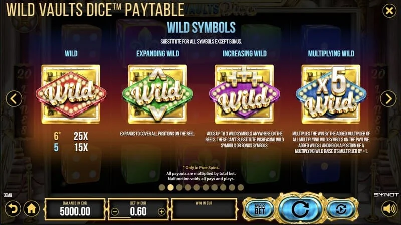 Wild Vaults Dice - aktivering av Free Spins med tre Vault-symboler